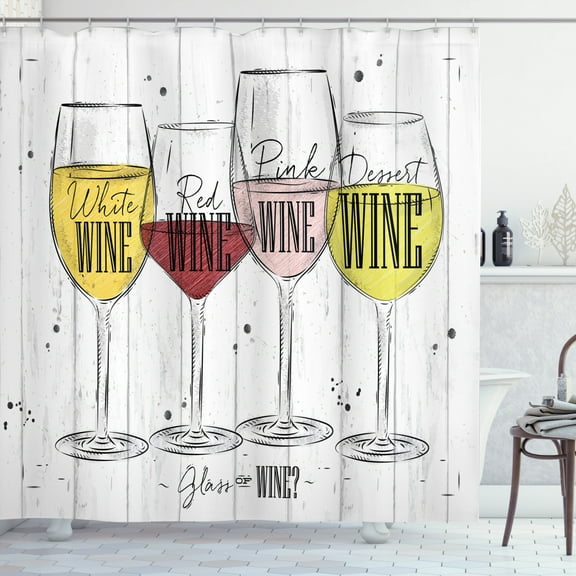 Ambesonne Wine Shower Curtain, 4 Types of Wine Rustic, 69"Wx75"L, Multicolor