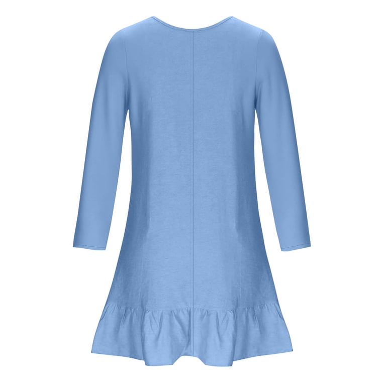 Diufon Womens Plus Size A-Line Dress Ruffle Hem Knee Length Dress Fall Casual Long Sleeve Crewneck Cute Dresses, Women's, Size: 4XL, Blue