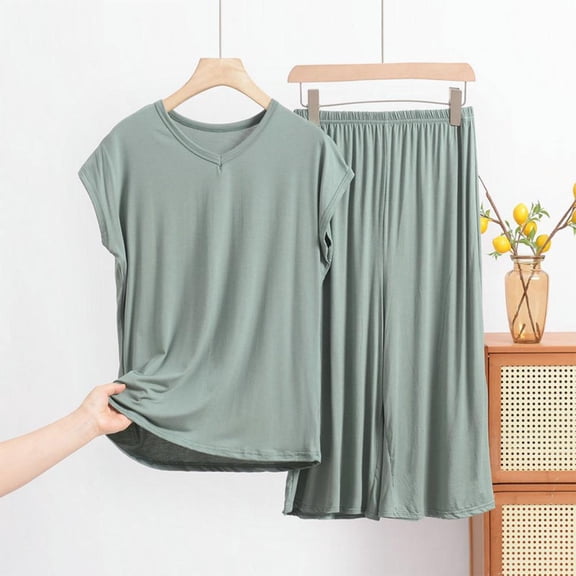 Bxsruta Pajamas Set for Women, Women's Sleepwear Sets, Loose Fit and Lightweight Polyester Fabric, Comfortable V-Neck Sleepwear Suit