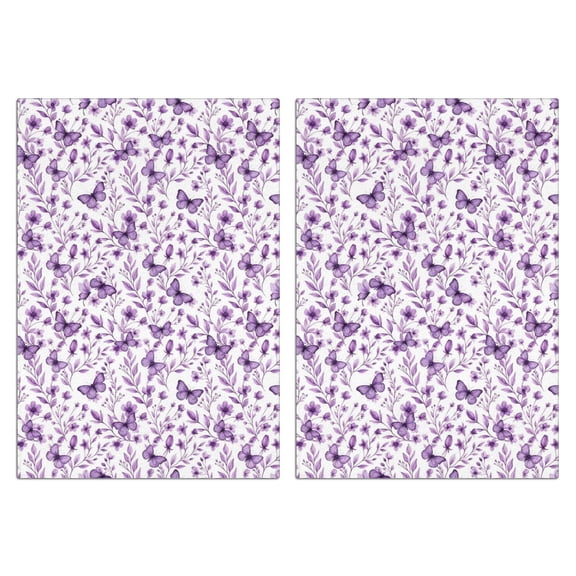 2 Pcs Butterfly and Floral Purple Pattern Funny Kitchen Towels, Microfiber Dish Towels, Kitchen Tea Towels Set 18" X 26"