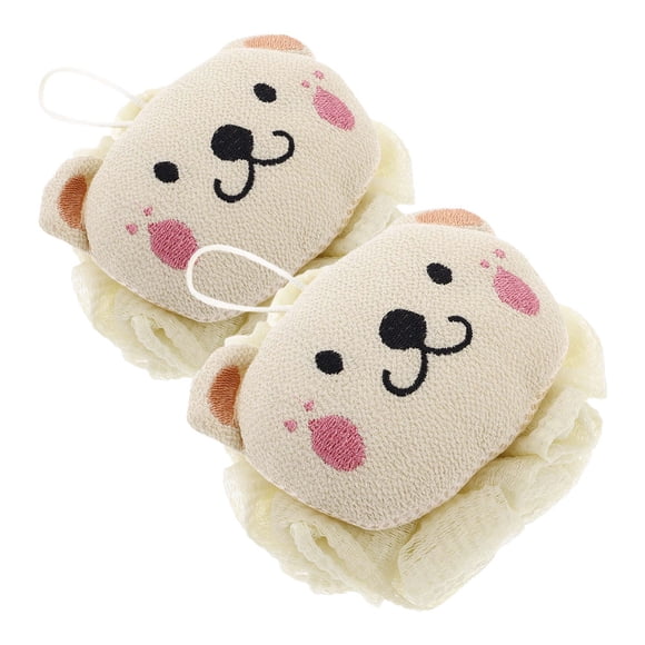 BEADCEST 2Pcs Shower Loofah with Gentle Cleaning for Bathing Kids in Cute Lion Shape Bean Green Gauze