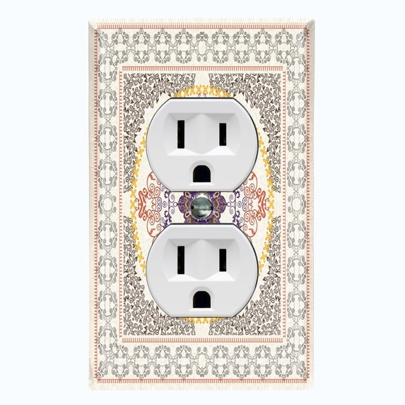 Metal Light Switch Plate Cover Elegant Beige Mandala Floral Rug Tile Pattern TIL071