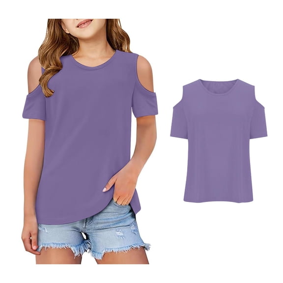 T-Shirts for Girls Short Sleeve Crew Neck T Shirts Cold Shoulder Tops Fashion Tops Tees Summer Tops 9-10 Years Old Girl Clothes