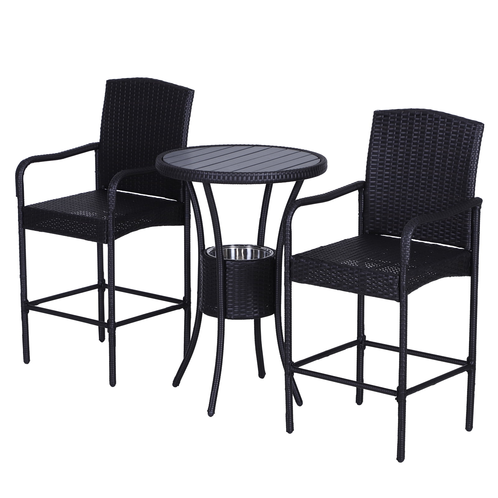 Outsunny 3pcs Garden Rattan Bistro Table and High Chairs Outdoor