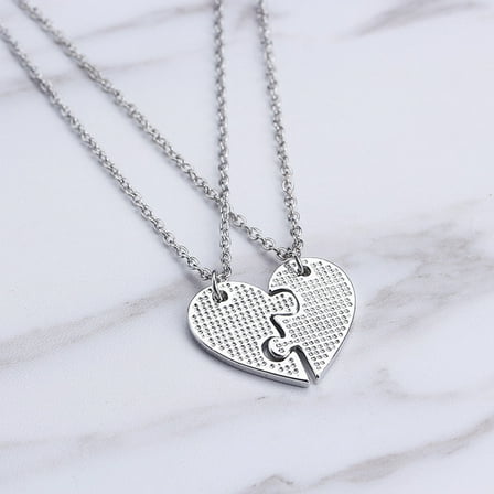 IBASETOY 2PCS Friendship Necklace Silver Metal Set for Mother's Day for Best Friends