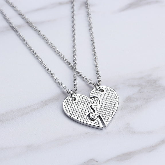 IBASETOY 2PCS Friendship Necklace Silver Metal Set for Mother's Day for Best Friends