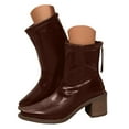 thumbnail image 3 of UngA Womans Boots Soft Slouchy Flat to Low Heel Pull On Fall Weather Winter Mid-Calf Boots for Women Brown,Size 7.5, 3 of 7