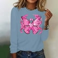 thumbnail image 4 of CLOISE Breast Cancer Blouses Women Long Sleeve Crewneck Tshirts Butterfly Ribbon Pink Breast Cancer Awareness Tee Shirts Cute Comfortable Shirts Cancer Fight Clothes Blue 2XL, 4 of 4