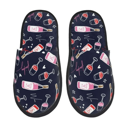 Balery Love Wine Slient Indoor Furry Fleece Comfort House Shoes Soft Non-Slip Home Shoes Cotton slippers House Slippers-- Large