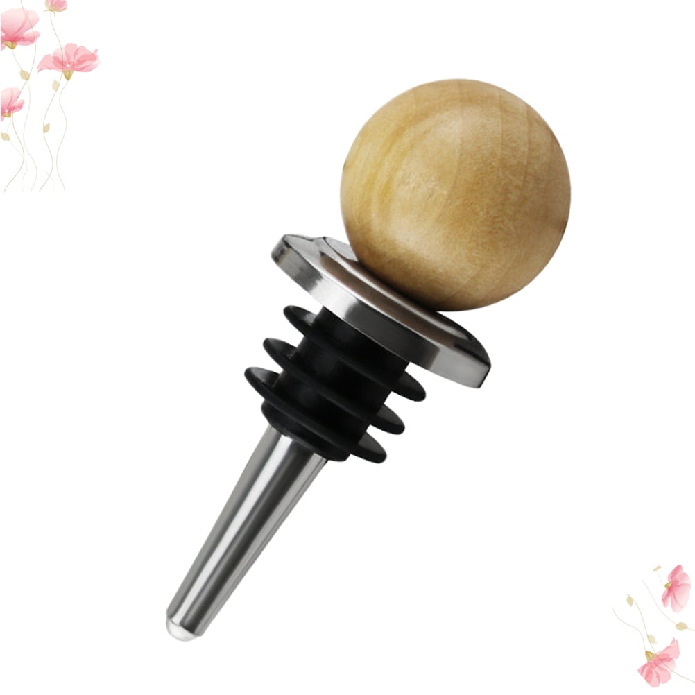 Vosarea 3Pcs Food Grade Stainless Steel Wine Stoppers with Silicone and Wood for All Bottle Types