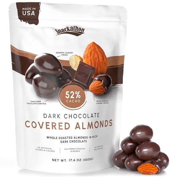 Snackathon 52% Dark Chocolate Covered Almonds, 17.6 oz Resealable Bag