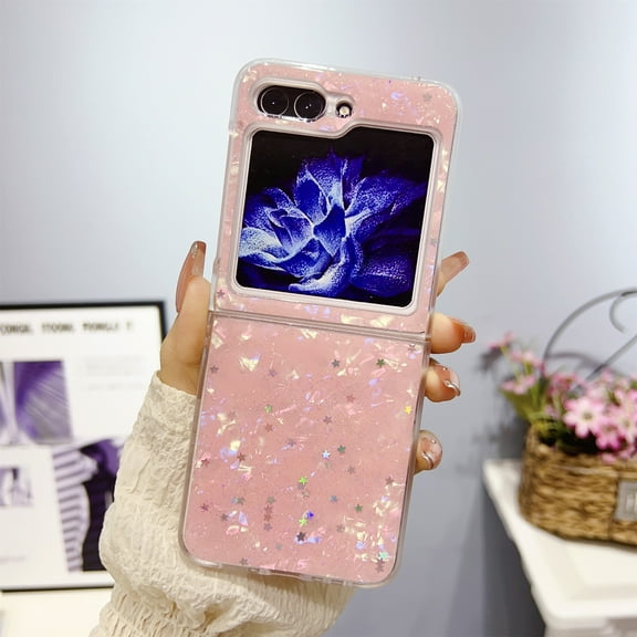 K-Lion Sparkly Case for Samsung Galaxy Z Flip 5,Glitter Glossy Slim Fit Shockproof Case Lightweight TPU Bling Shell Pattern Cover for Samsung Galaxy Z Flip5,Pink