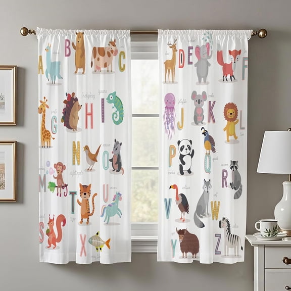 ABC Animal Curtains 42x63 Inch Cute Colorful Alphabet Kids Bedroom Classroom Print Curtains Boy Girls Playroom Nursery Children Toddler Small Short Curtains 2 Panels Window Treatment Drapes