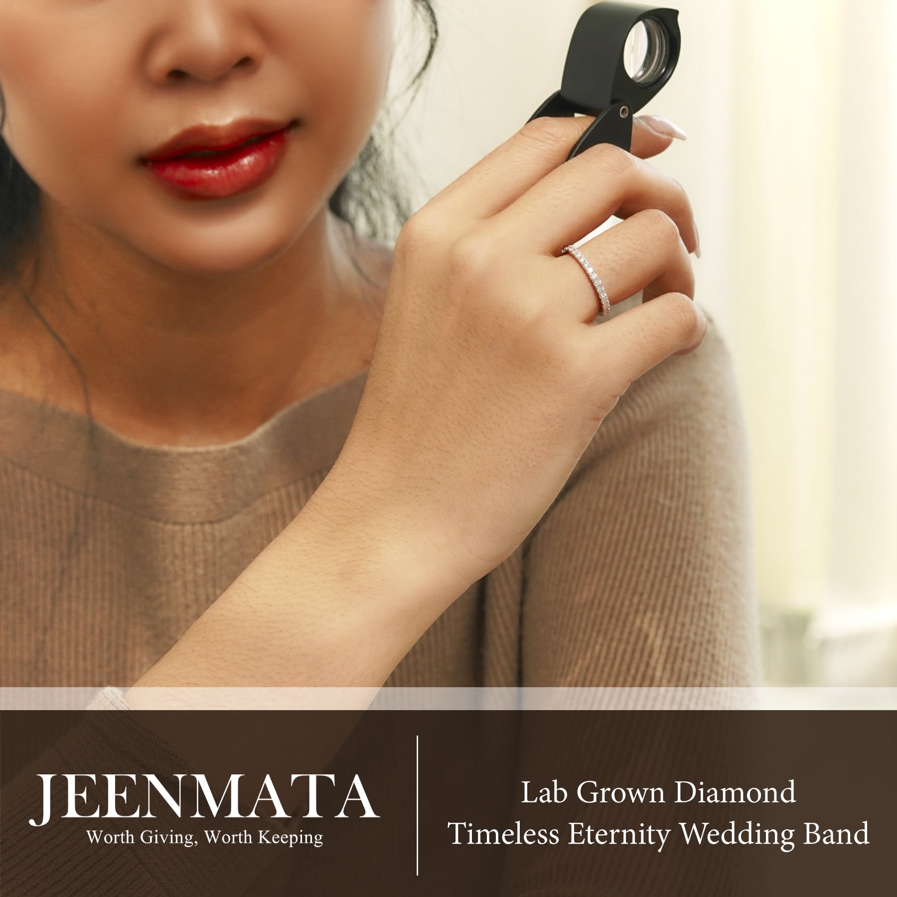 JeenMata Lab Grown Diamond Eternity Ring - Timeless Promise Gift for Women - in 18K White Gold Plating Wedding Rings