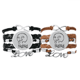 thumbnail image 1 of Strange Sle Black Cute Chat Face Bracelet Hand Strap Leather Rope Wristband Double Set, 1 of 3
