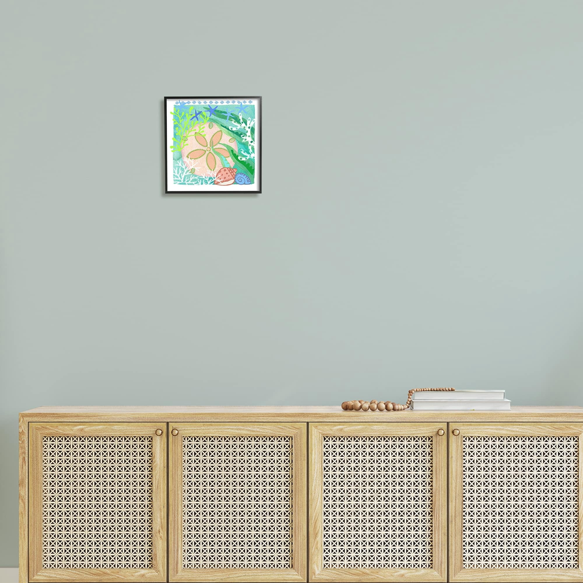 Stupell Industries Ocean Sand Dollar Collage Seashells Coral Pattern Graphic Art Black Framed Art Print Wall Art, Design by unknown