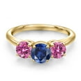 thumbnail image 3 of Gem Stone King 18K Yellow Gold Plated Silver Blue Created Sapphire and Pink Moissanite Engagement Ring for Women | 2.00 Cttw | Round 6MM | Gemstone September Birthstone | Size 9, 3 of 6