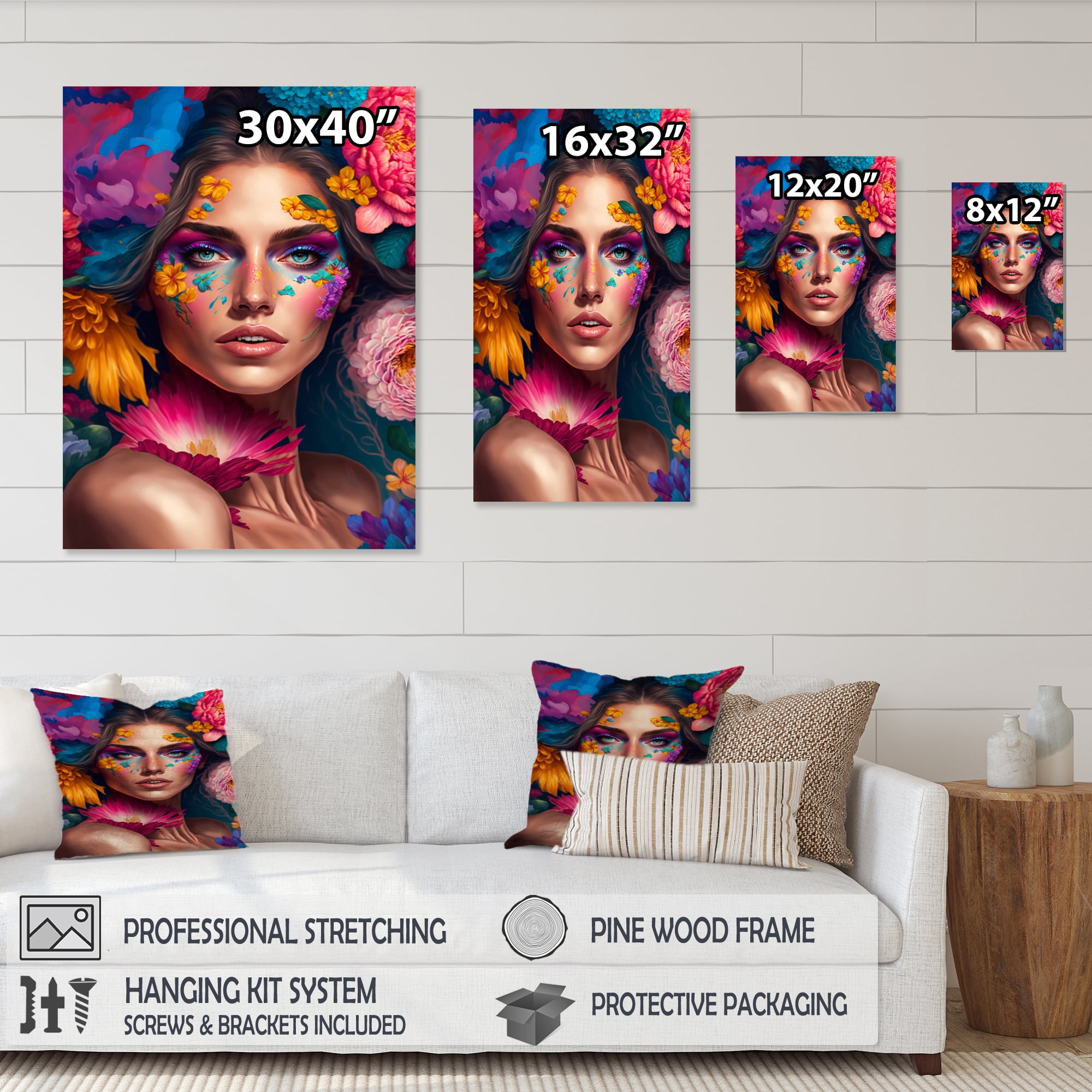 Designart Floral Sensual Woman Portrait IV Canvas Wall Art