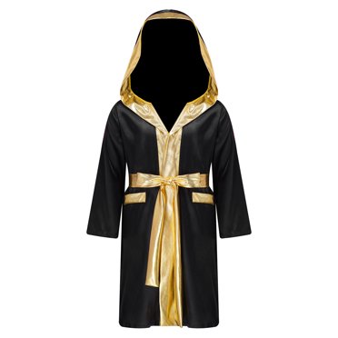 TiaoBug Kids Boys Boxing Halloween Costume Metallic Long Sleeve Hooded Robe Boxer Cloak with Belt Black 14