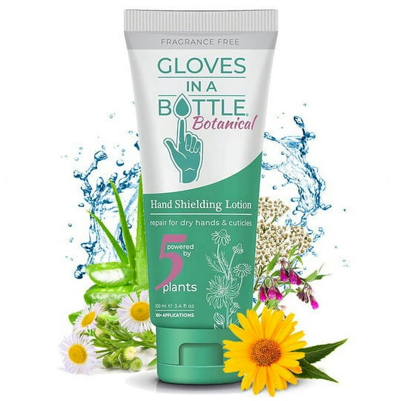 Gloves In A Bottle Botanical – Shielding Lotion for Dry Skin, Hand Lotion for Dry Hands & Cuticles – 3.4 oz Botanical Tube