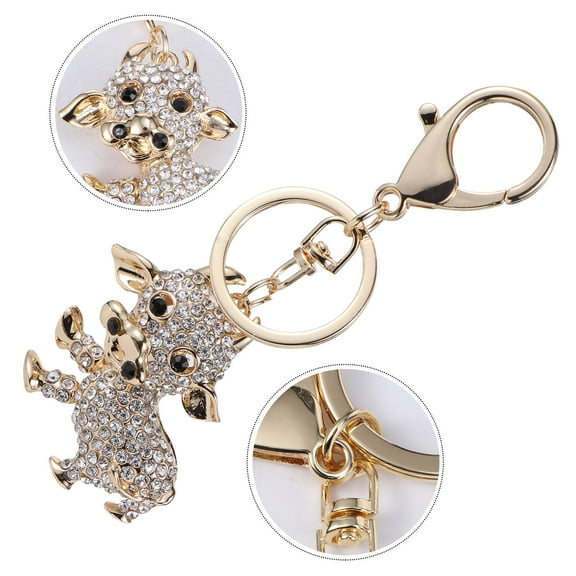 WRITWAA Cute Cow Shaped Rhinestone Keychain Pendant for Keys 1Pcs