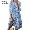 thumbnail image 1 of Vestido Mujer Vestido Vintage Estampado Manga 3/4 Paño De Cuello Redondo, Azul Cielo, XXL sidaley AP002219-21, 1 of 5