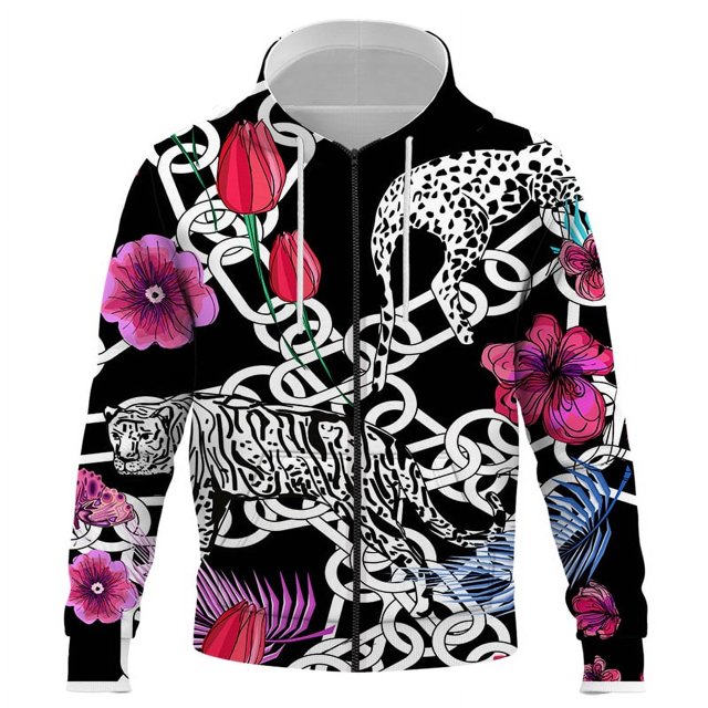 Sudadera con capucha y estampado 3D de animales de la jungla para hombre y mujer, informal y cómoda, estilo Harajuku, para primavera y otoño, con cremallera.