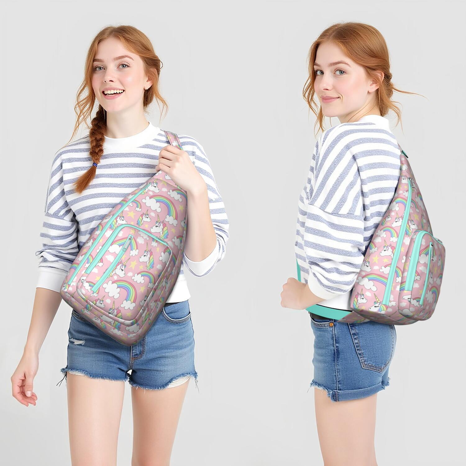 Magical Rainbow Unicorn Sling Bag - Mythical Horse Print Shoulder Backpack (Water-Resistant & Lightweight, Stylish Design)