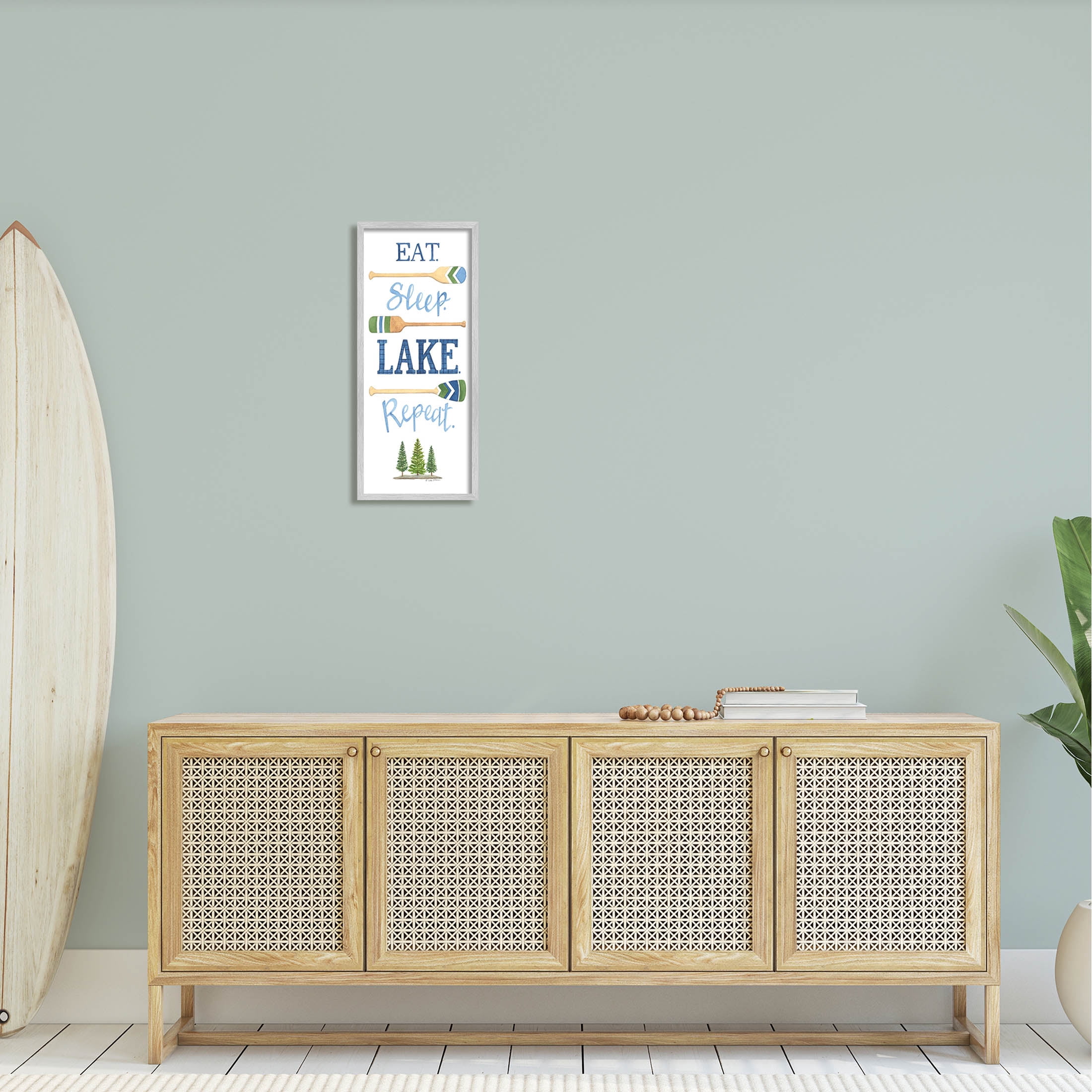 Eat Sleep Lake Repeat Oars Phrase Inspirational Graphic Art Gray Framed Art Print Wall Art