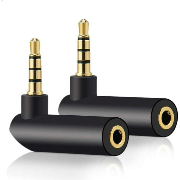 2-Pack 3.5mm Right Angle Male to Female Audio Adapter - 90 Degree Gold-Plated TRS Stereo Jack for Headsets, Tablets, MP3 Players, Game Controllers, Speakers