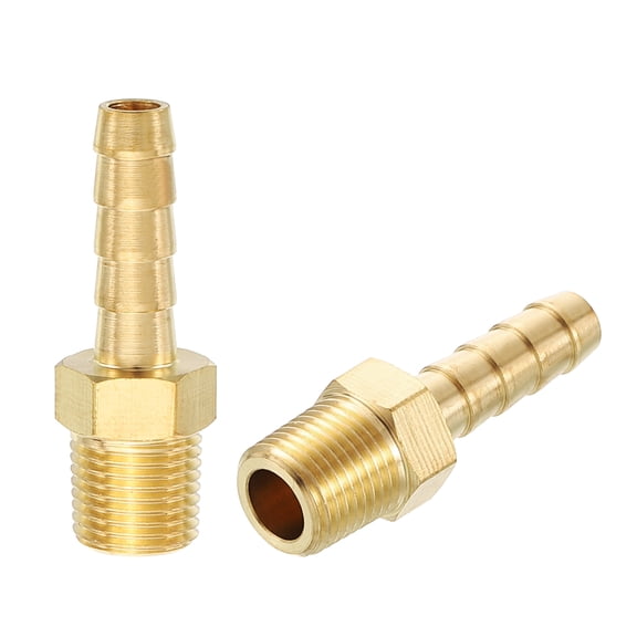 2 Pack Brass Hose Barb to NPT Male Adapter, 1/4" Barb x 1/8" NPT Male for Automotive, Fluid Transfer, Home Gardening, Water Treatment