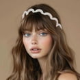 thumbnail image 5 of Retro High Skull Pearl Headband, Satin Vintage High Cranium Artificial Pearl Headbands, Wedding Party Elegant Braided Pearls Hearband with Teeth, Bridal Hair Hoop Rhinestones C4, 5 of 7