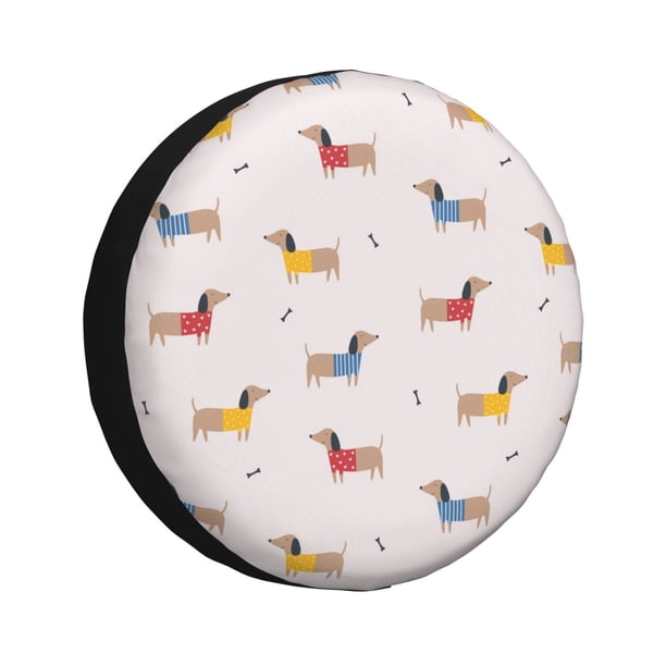 Fotbe Dachshund Dog Puppy Funda de Llanta de Repuesto con Estampado, Engrosada, Ajuste Universal para Jeep, Remolque, RV, SUV, Camión-14 inch