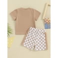 thumbnail image 5 of FEORJGP Toddler Baby Boy Daily Summer Outfits Infant 0-3Y Short Sleeve T-Shirts Crew Neck Shirt Plaid Pocket Tops + Drawstring Checkerboard Printed Shorts Set Newborn Loose Casual 2Pcs Clothes, 5 of 9
