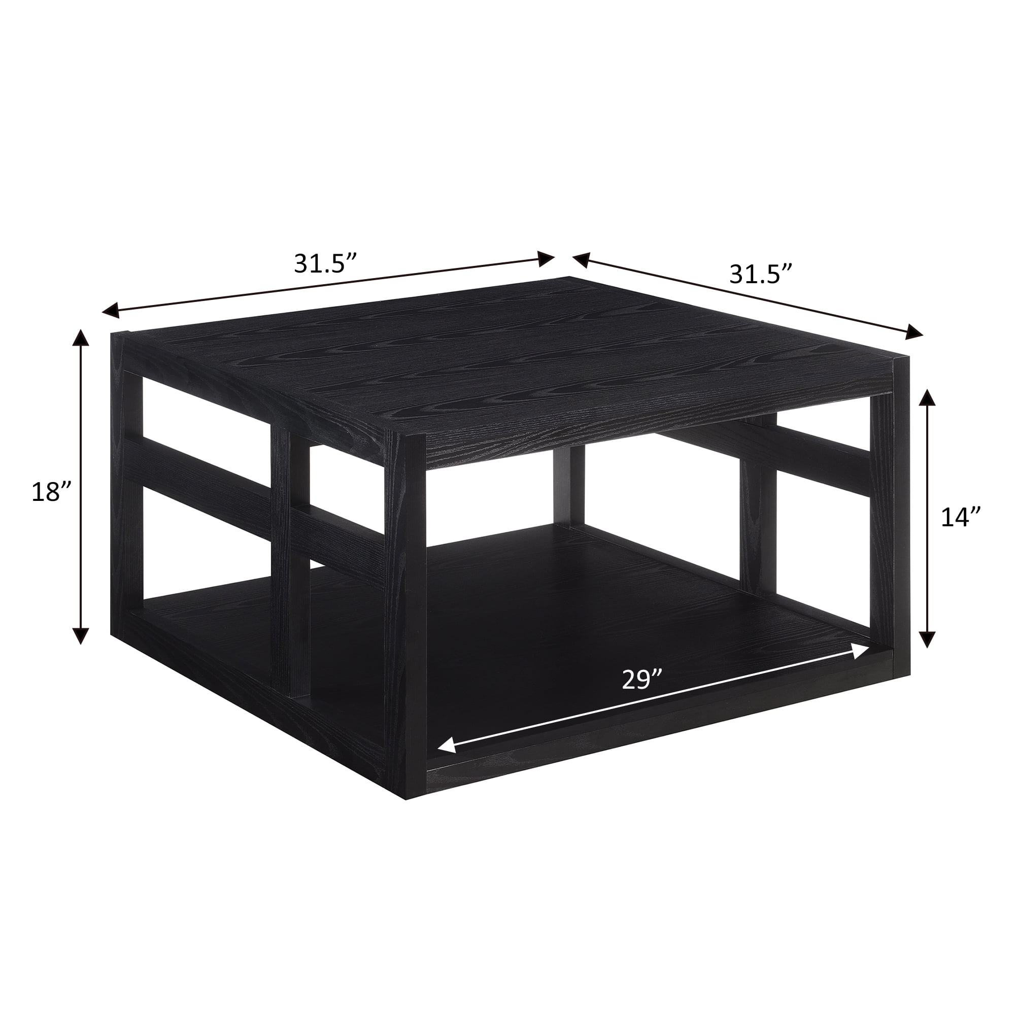 Convenience Concepts Monterey Square Coffee Table with Shelf, Black