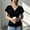 Black, variant on Women's Solid Color V-Neck Flutter Short Sleeve Ruched Waist Top – Slim Fit Blouse Fashionable Vacation & Daily Wear Black，XL