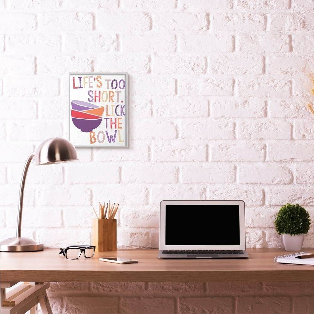 Stupell Industries Lick The Bowl Funny Word Colorful Kitchen Dining Room Word Design Gray Farmhouse Rustic Framed Giclee Texturized Art by Gigi Louise