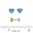 thumbnail image 3 of 18K Solid Yellow Gold Blue Enamel Heart Covered Screwback Earrings, 3 of 4