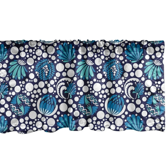 Ambesonne Blue and White Window Valance, Sea Inspired Abstract Composition with Floral Elements and Dots, Curtain Valance for Kitchen Bedroom Decor with Rod Pocket, 54" X 12", Blue Turquoise White