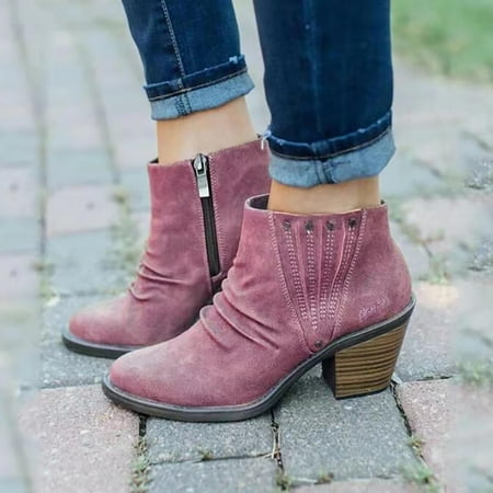 

Yoslce Womens Boots Winter New Warm Women S Shoes Thick Heel Zipper Ankle
