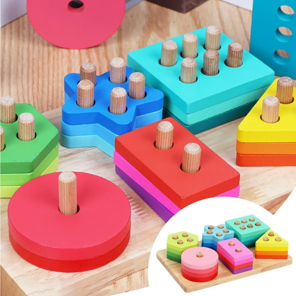 Cameland Kids Toys Wooden Sorting Stacking Montessori Toys, Shape Color Blocks Matching Puzzle Stacker Geometric Board Early Educational Puzzles For Years Old Boys And Girls