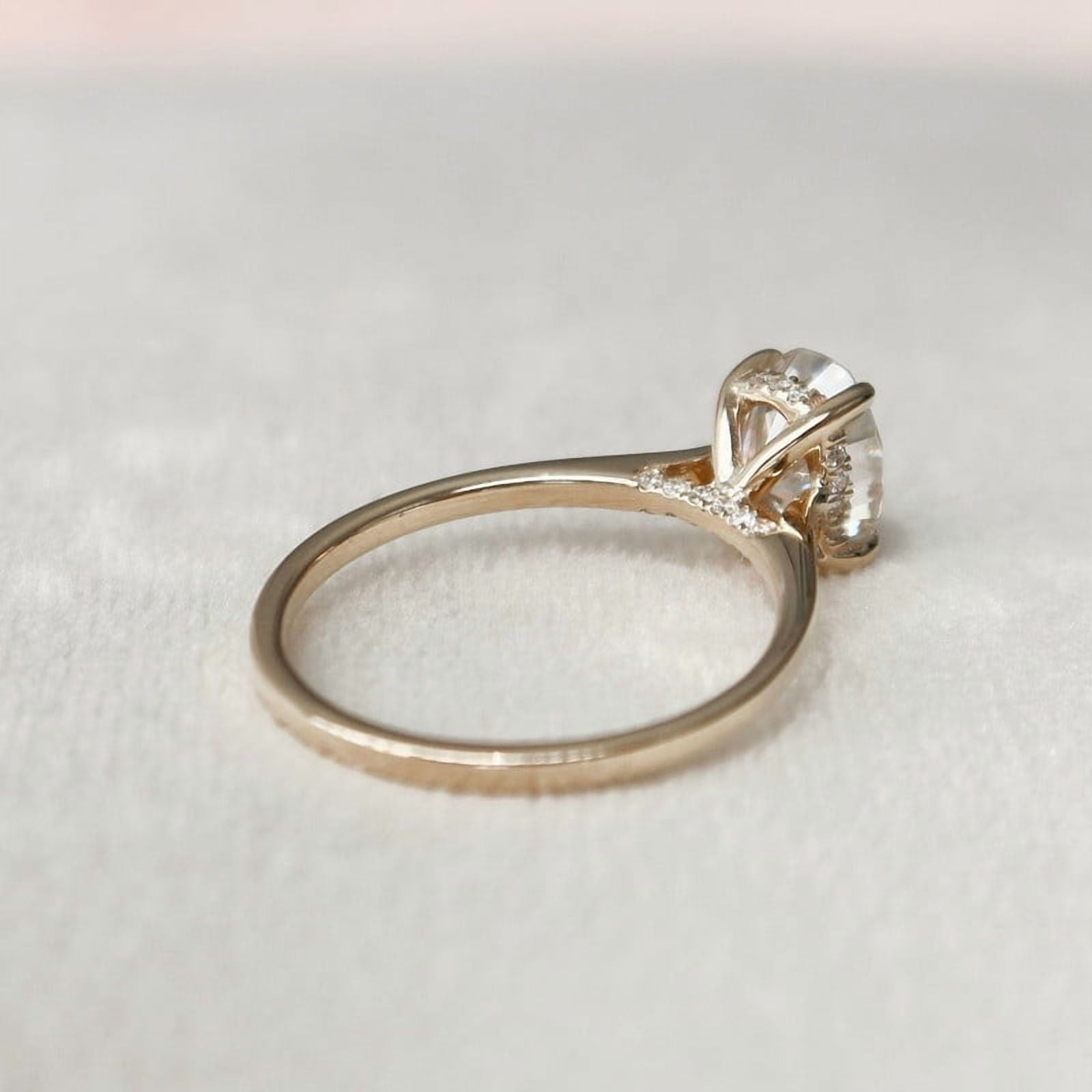 SOLITAIRE JEWELS 0.90CT Oval Cut Moissanite Hidden Halo Engagement Solitaire Ring for Women 10k Yellow Gold