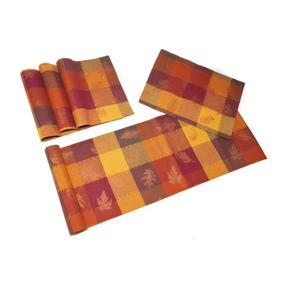 Kovot Placemats & Table Runner | Autumn Leaves with Foil Accents | Set of 4 Festive Thanksgiving Place Mats (13" x 17") & 1 Runner (13" x 72")
