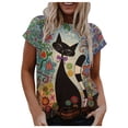 thumbnail image 3 of CHOK Vêtements pour Femmes Liquidation Mode Femme Blouse à Col Rond Imprimé Manches Courtes T-Shirt Hauts d'Été, 3 of 6