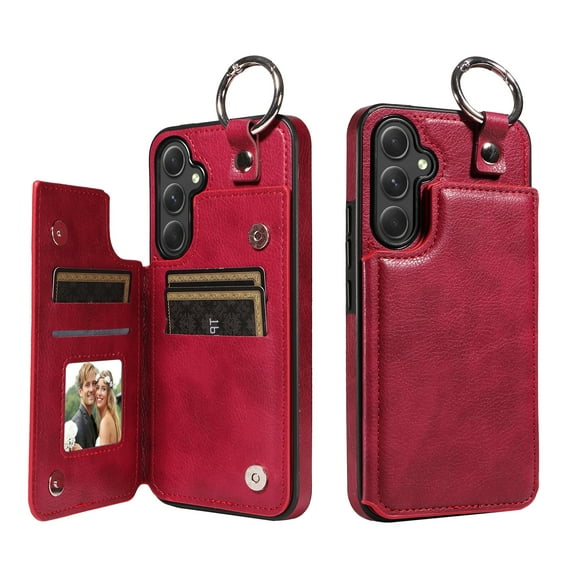 TECH CIRCLE For Galaxy A32 4G Wallet Case with Card Holder, PU Leather Kickstand Finger Grip Ring Shockproof Women Men Magnetic Protective Wallet Cover for Samsung Galaxy A32 4G 6.4" 2021,Red