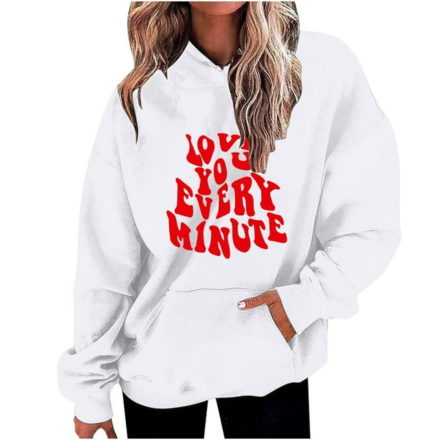 Birdeem Mode Décontractée pour Femmes Impression de la Saint-Valentin Hauts à Manches Longues Sweat à Capuche