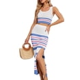 thumbnail image 2 of Womens 2 Piece Sets Summer Striped Crochet Knit Coverup Sleeveless Crop Tank Top Bodycon Maxi Skirt Blue L, 2 of 6