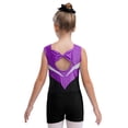 thumbnail image 2 of Haitryli Gymnastics Leotard for Girls Shiny Rhinestones Ballet Dance Unitard with Shorts Hair Band Set Purple&Black 10, 2 of 7