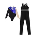 thumbnail image 4 of iiniim Kids Girls Ice Figure Skating Gymnastics Leotard Rhinestones Mesh Patchwork Bodysuit with Sleeveless Vest Royal Blue 12, 4 of 7