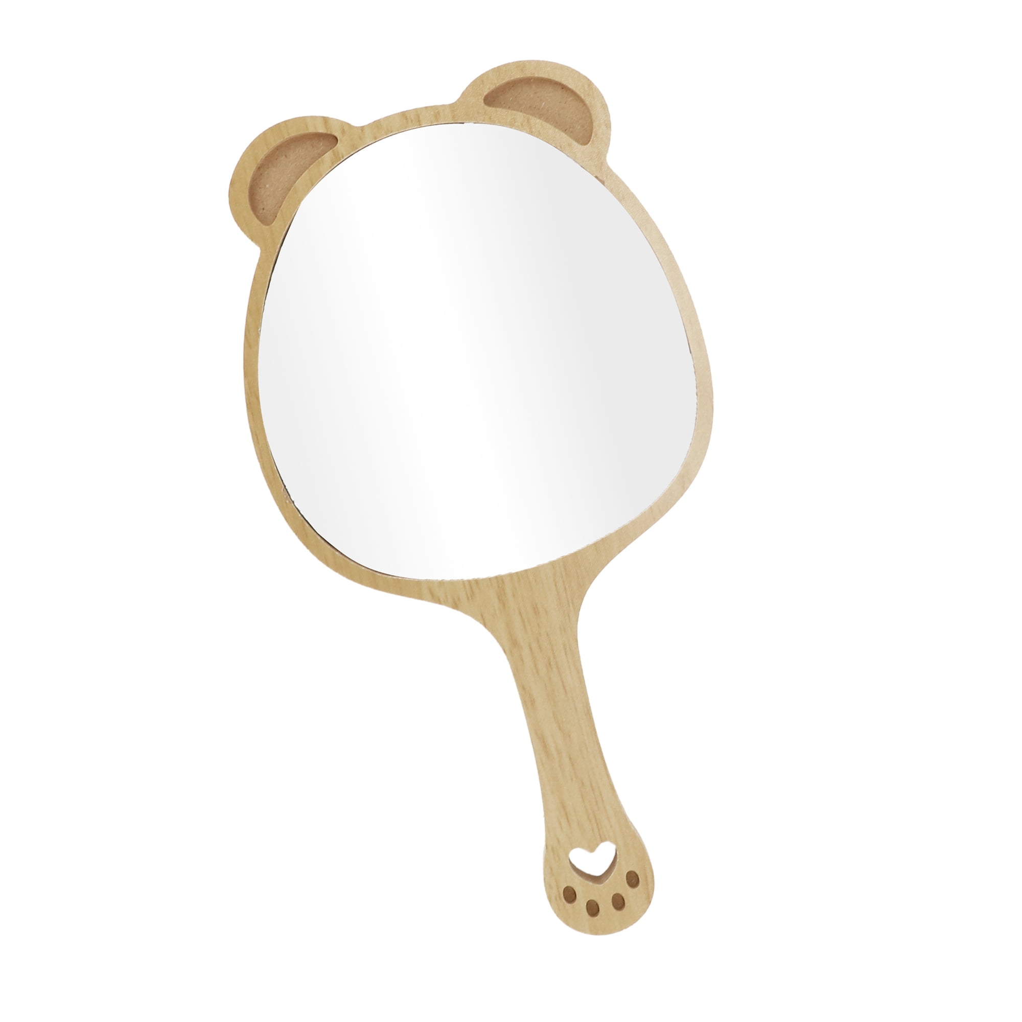 Unique Bargains 1 Pc Cartoon Ears Hand Mirror for Beauty Parlor Business Travel Wood Color